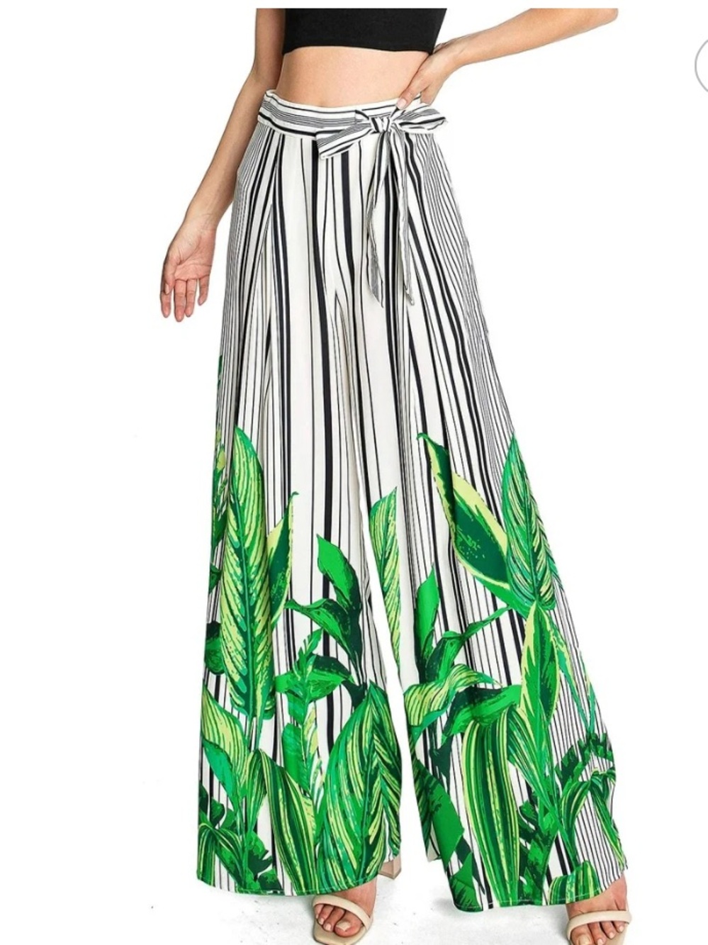 Jealous Tomato Women's High Waist Tropical Wide-Leg Pants Size Small